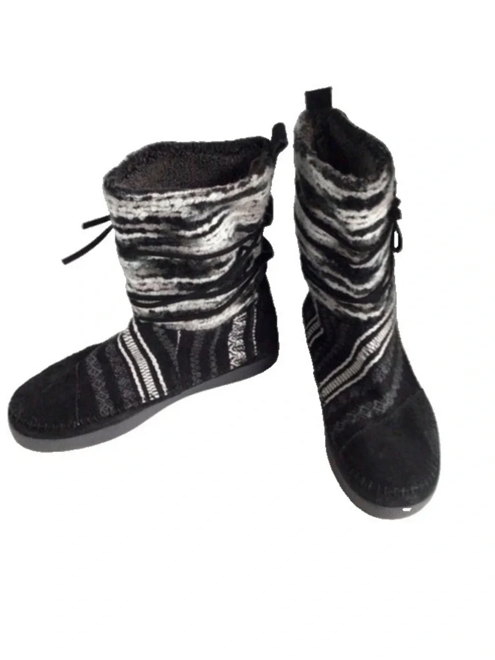Toms Womens Black Leather Nepal Lace Up Knit Mid Calf Winter Boots Size 6.5